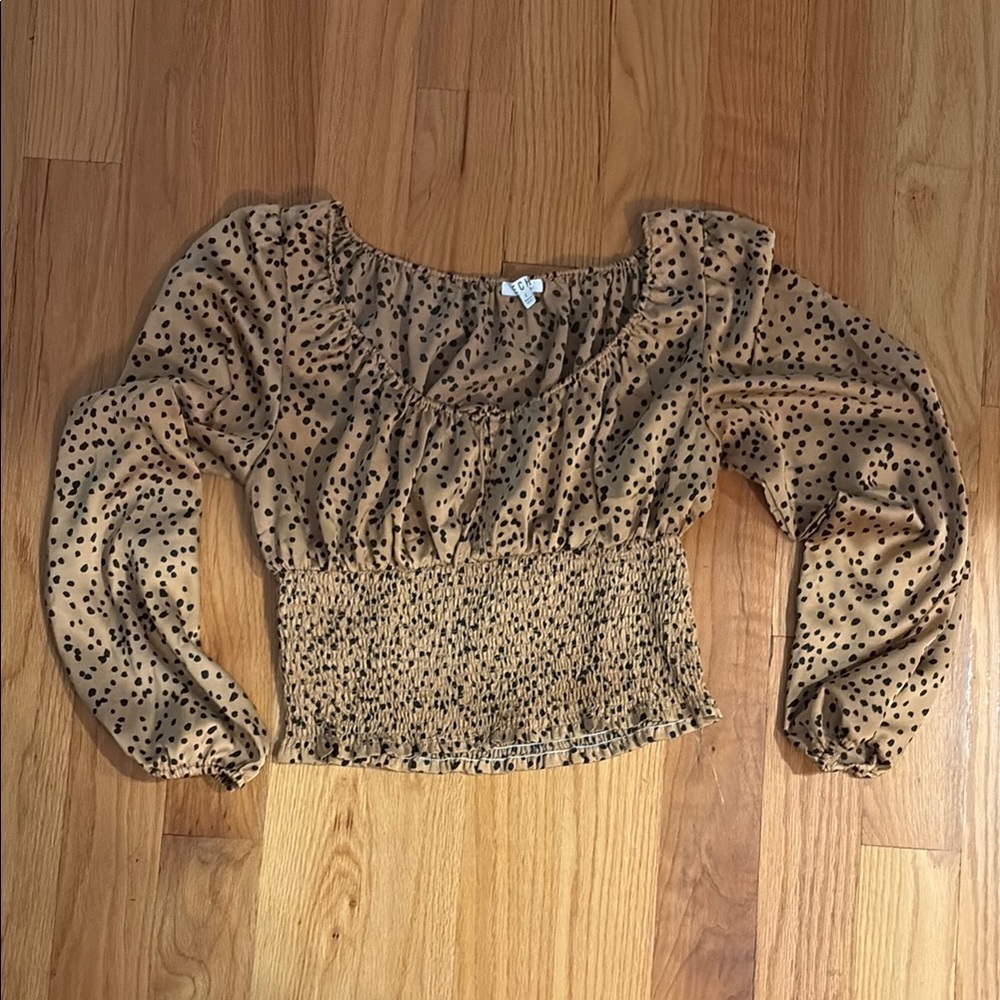 Vici Brown Ruched Long Sleeve Blouse